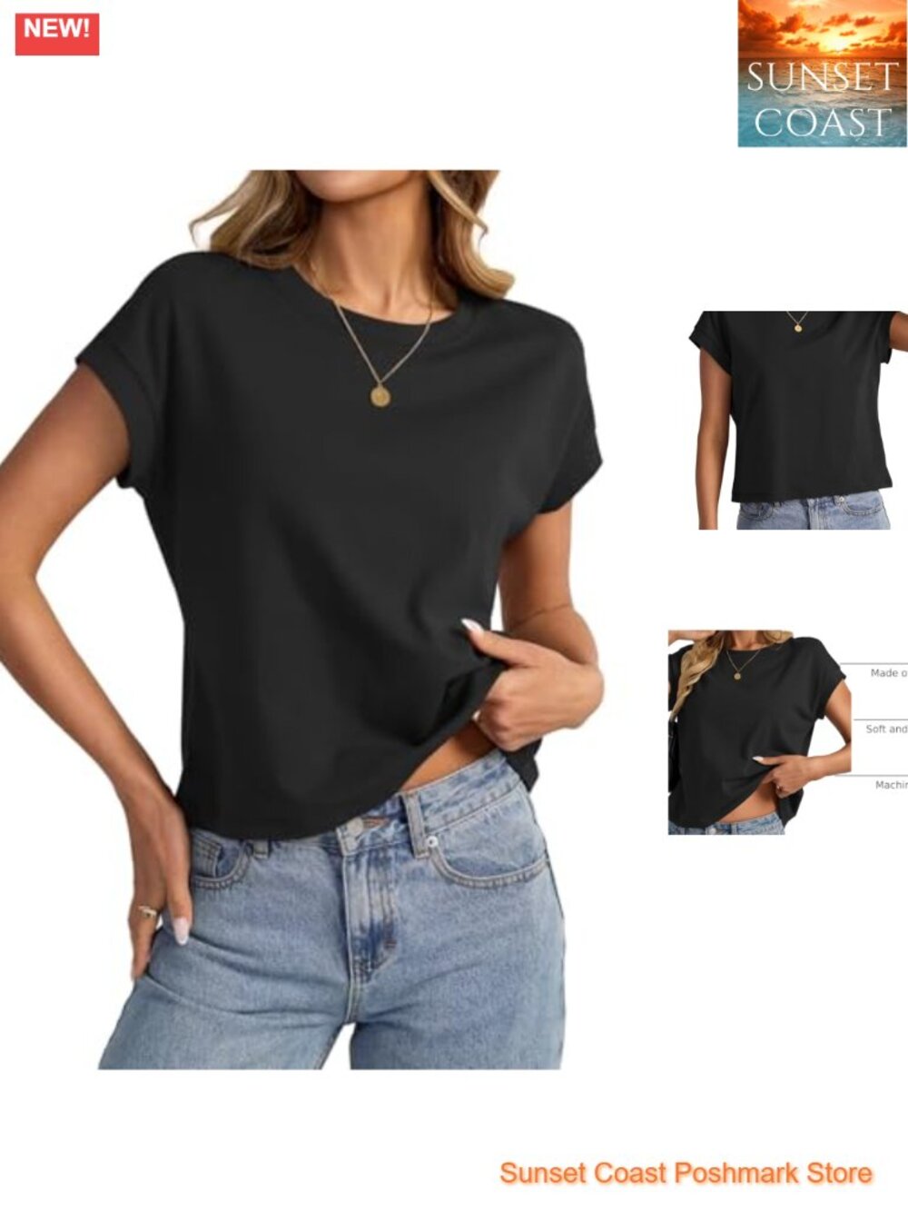 Womens Cotton Crop Top Loose Fit Crewneck Short Sleeve Summer Tee
